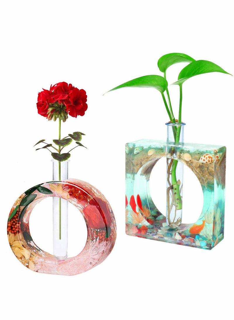 Excefore Resin Mold for Plant Propagation Station Vase Epoxy Molds with 6 Test Tubes Hydroponic Flowers Home Office Desktop Decoration Wedding Decor (2Pcs) - Image 1