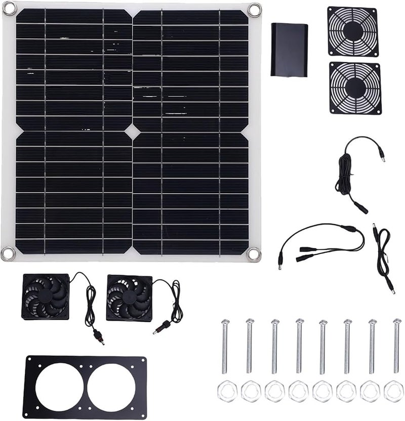 12W 18V Solar Panel Dual Exhaust Fan Kit 43 4CFM For Chicken Coop Greenhouse Shed - Image 2