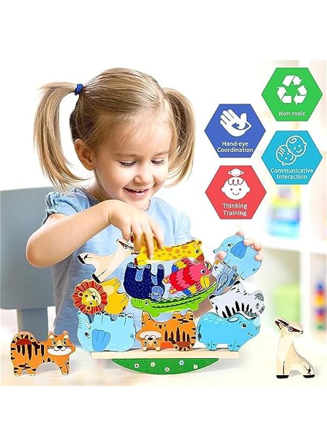 HOOKOR Zoo Animals Wooden Stacking Toys for Toddlers, Cute Stacking Blocks Balance Game Preschool Montessori Educational Toys for 2 3 4 5 Year Old Kids Boys Girls Gifts - Image 3