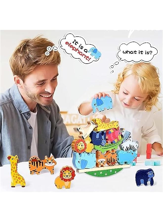 HOOKOR Zoo Animals Wooden Stacking Toys for Toddlers, Cute Stacking Blocks Balance Game Preschool Montessori Educational Toys for 2 3 4 5 Year Old Kids Boys Girls Gifts - Image 4