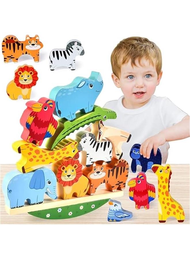 HOOKOR Zoo Animals Wooden Stacking Toys for Toddlers, Cute Stacking Blocks Balance Game Preschool Montessori Educational Toys for 2 3 4 5 Year Old Kids Boys Girls Gifts - Image 1