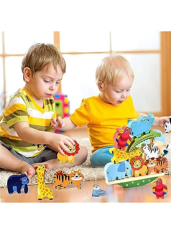 HOOKOR Zoo Animals Wooden Stacking Toys for Toddlers, Cute Stacking Blocks Balance Game Preschool Montessori Educational Toys for 2 3 4 5 Year Old Kids Boys Girls Gifts - Image 2