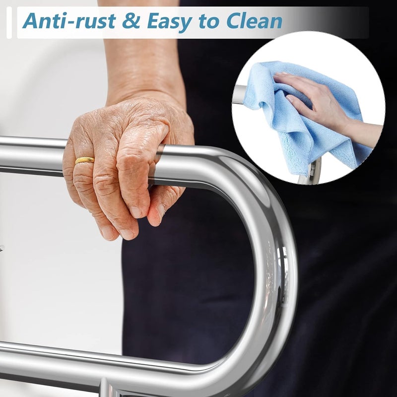 ANATOMIX Wall Mounted U Shaped Stainless Steel Grab Bar Rails 30 Inch Toilet Handrails Safety Handicapped Toilet & Bathroom Handle Support for Senior Citizen Pack of 1 - Image 3