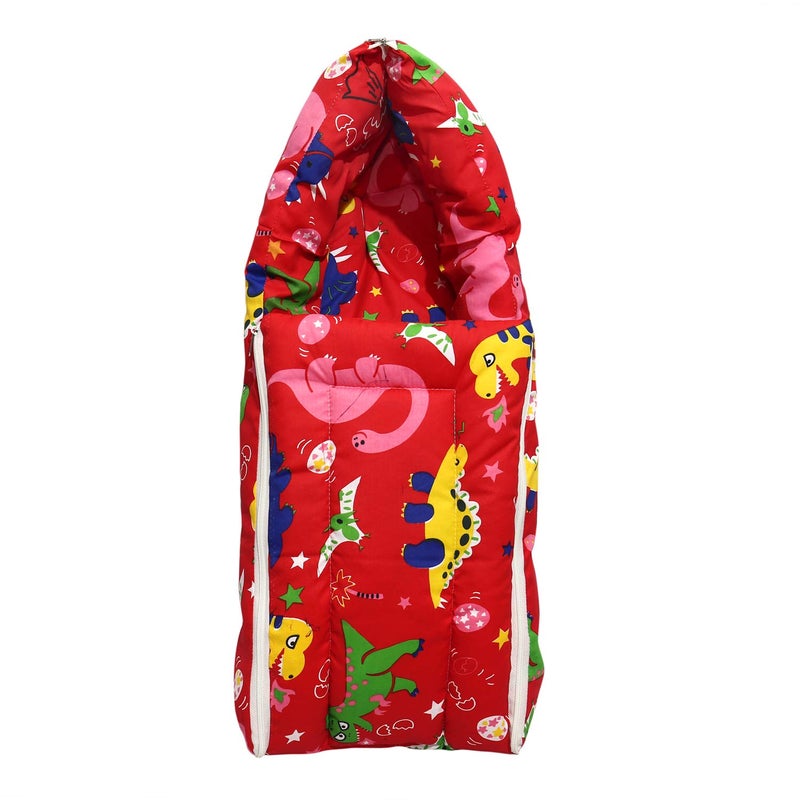 Happy Days Baby 3 in 1 Cotton Baby Carry Bed Cum Sleeping Bag with Zipper Convertible into Flat Bed for New Born Baby- Easy to fold and Carry (0-4 Months) Red Color Nursery Print - Image 1