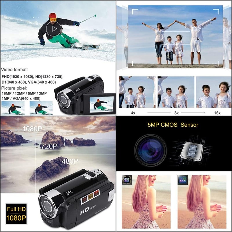 cheekyglo Camera Camcorder, Portable Digital Video Camcorder Handy Camera Full HD 270° Rotation 1080P 16X High Definition Digital Camcorder Video DV Camera Great Gift for Kids(Black) - Image 5