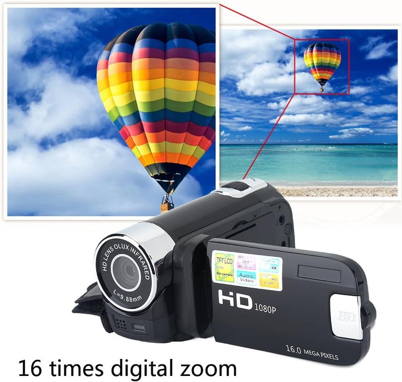 cheekyglo Camera Camcorder, Portable Digital Video Camcorder Handy Camera Full HD 270° Rotation 1080P 16X High Definition Digital Camcorder Video DV Camera Great Gift for Kids(Black) - Image 2