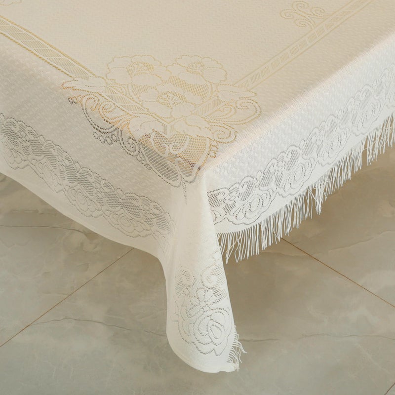 Homerz Premium Center Table Cloth, Cotton Table Linen, Royal and Durable Cover (Jhallar Cream, 40x60 inch- Center Table) - Image 4