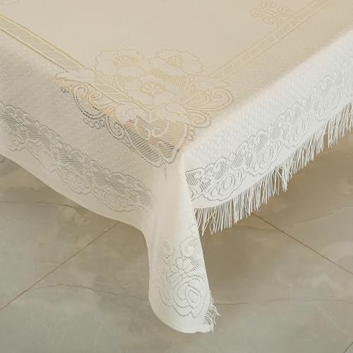 Homerz Premium Center Table Cloth, Cotton Table Linen, Royal and Durable Cover (Jhallar Cream, 40x60 inch- Center Table) - Image 1