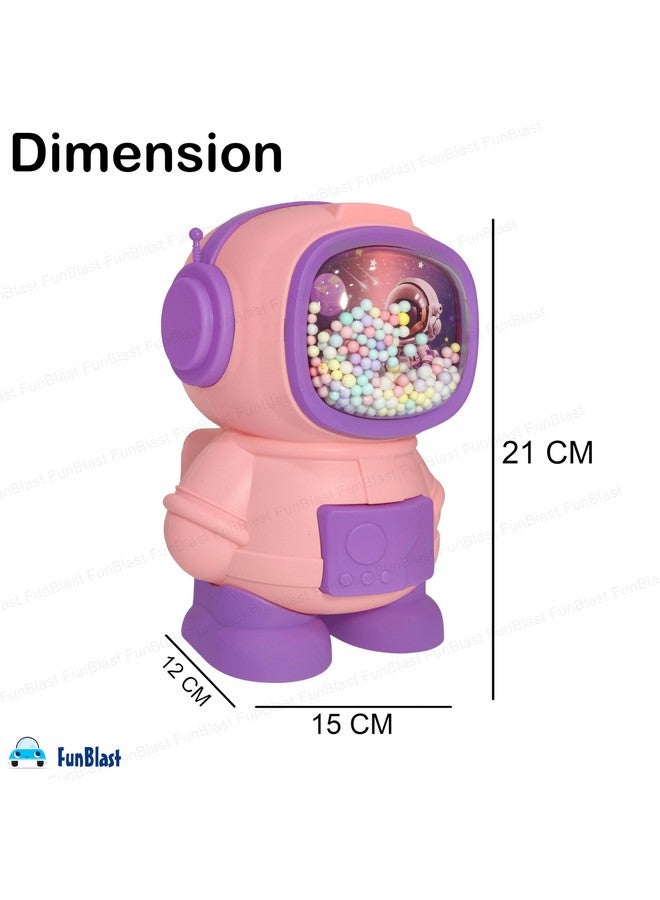 فنبلاست حصالة نقود من فن بلاست - صندوق نقود على شكل رائد فضاء للأطفال، حصالة نقود بلاستيكية للأطفال، صندوق نقود للأطفال، صندوق نقود بقفل كلمة مرور، أفضل هدايا الإرجاع للأطفال (وردي) - Image 2