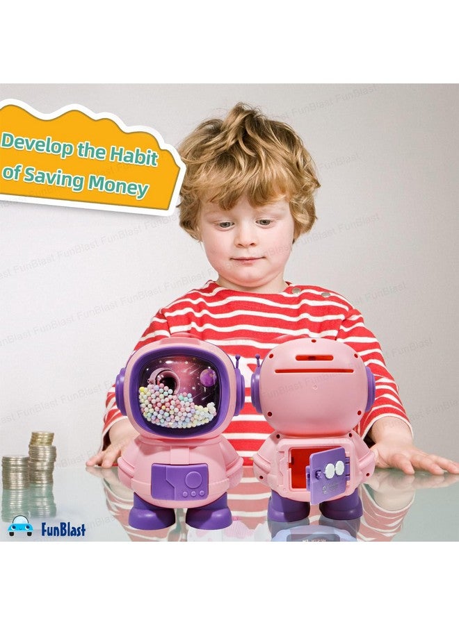فنبلاست حصالة نقود من فن بلاست - صندوق نقود على شكل رائد فضاء للأطفال، حصالة نقود بلاستيكية للأطفال، صندوق نقود للأطفال، صندوق نقود بقفل كلمة مرور، أفضل هدايا الإرجاع للأطفال (وردي) - Image 3