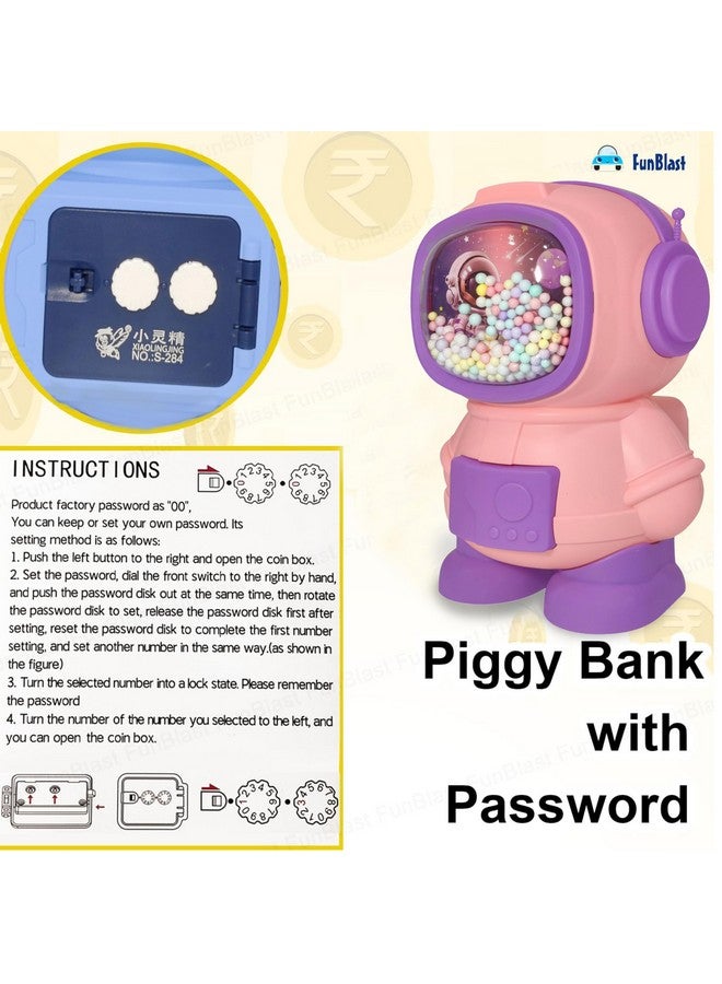 فنبلاست حصالة نقود من فن بلاست - صندوق نقود على شكل رائد فضاء للأطفال، حصالة نقود بلاستيكية للأطفال، صندوق نقود للأطفال، صندوق نقود بقفل كلمة مرور، أفضل هدايا الإرجاع للأطفال (وردي) - Image 4