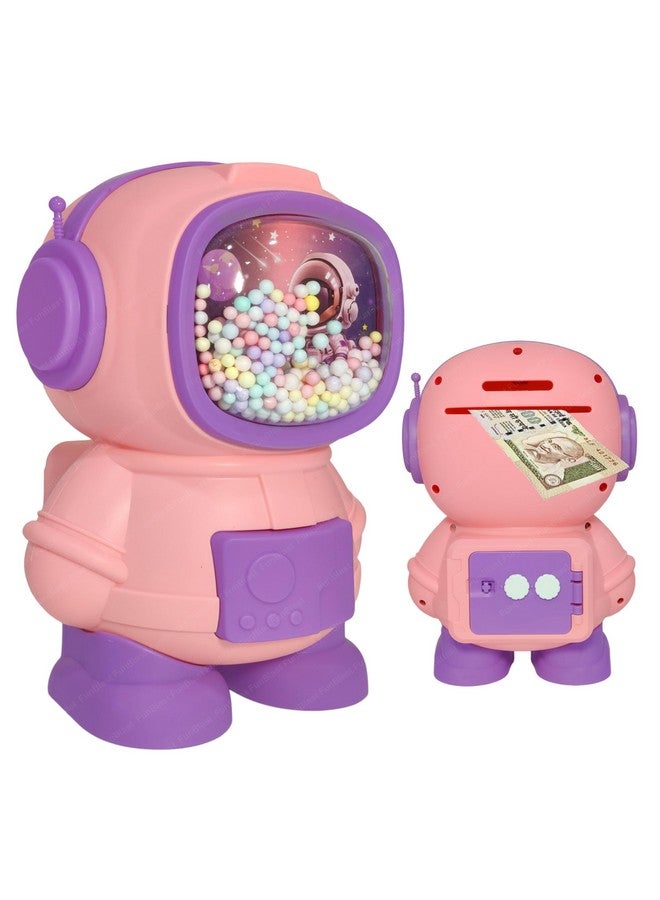 فنبلاست حصالة نقود من فن بلاست - صندوق نقود على شكل رائد فضاء للأطفال، حصالة نقود بلاستيكية للأطفال، صندوق نقود للأطفال، صندوق نقود بقفل كلمة مرور، أفضل هدايا الإرجاع للأطفال (وردي) - Image 1