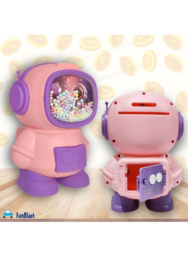 فنبلاست حصالة نقود من فن بلاست - صندوق نقود على شكل رائد فضاء للأطفال، حصالة نقود بلاستيكية للأطفال، صندوق نقود للأطفال، صندوق نقود بقفل كلمة مرور، أفضل هدايا الإرجاع للأطفال (وردي) - Image 5