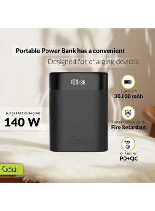 باور بانك بريميوم بسعة 30,000 ملي أمبير - شحن فائق السرعة بقوة 140 واط مع منافذ USB-C و USB-A لشحن أجهزة متعددة، شاحن محمول لشحن عدة أجهزة بنفس الوقت، شحن سريع لأجهزة آيفون و سامسونج و جالكسي و ايباد برو و ايربودز و هواوي والأجهزة اللوحية وأجهزة GPS ومشغلات MP3/MP4 وغيرها، تصميم محمول وصغير الحجم 30000 mAh - view 5