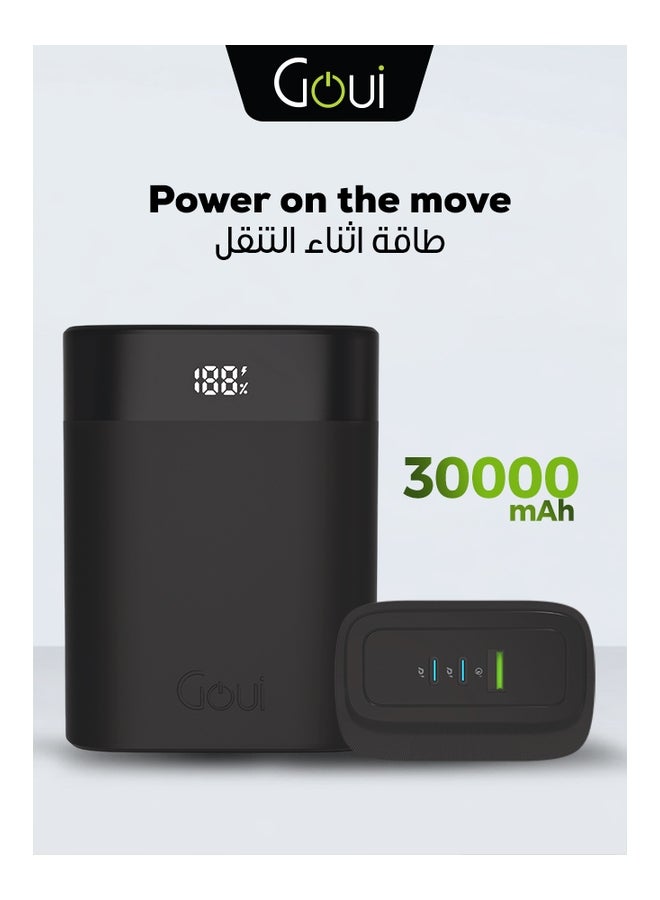 جوي باور بانك بريميوم بسعة 30,000 ملي أمبير - شحن فائق السرعة بقوة 140 واط مع منافذ USB-C و USB-A لشحن أجهزة متعددة، شاحن محمول لشحن عدة أجهزة بنفس الوقت، شحن سريع لأجهزة آيفون و سامسونج و جالكسي و ايباد برو و ايربودز و هواوي والأجهزة اللوحية وأجهزة GPS ومشغلات MP3/MP4 وغيرها، تصميم محمول وصغير الحجم 30000 mAh - Image 1