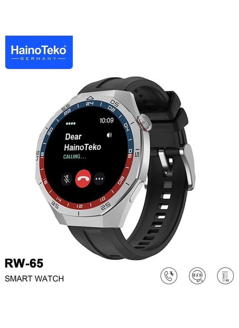 Haino Teko GT5 Pro Smartwatch RW-65 with Large Screen AMOLED Display Built-In Voice Assistant 3 Pair Premium Quality Straps and Charging Cable Designed For Men Silver  - Image 2