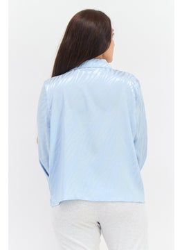 UNDIZ Women Allover Print Long Sleeve Pajama Shirt, Light Blue  - Image 3