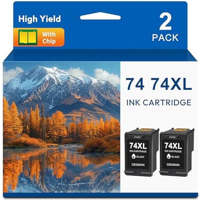 74 INK CARTRIDGE 2-PACK BLACK CB335WN REPLACEMENT FOR HP 74 BLACK INK FOR DESKJET D4260 D4280 D4360 OFFICEJET J5730 J5740 J5750 J5780 J5790 J6450 J6480 PHOTOSMART C4200 C4300 C5200 C5500 PRINTER INK - Image 2