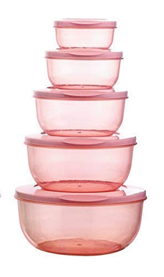 PLASTIC ROUND FOOD STORAGE CONTAINER JAR SET BOX, PLASTIC LUNCH BOX FOR KITCHEN REFRIGERATOR, MICROWAVE SAFE, OFFICE STORAGE OF PASTA GROCERY DRY FRUITS SNACKS (5 PCS)