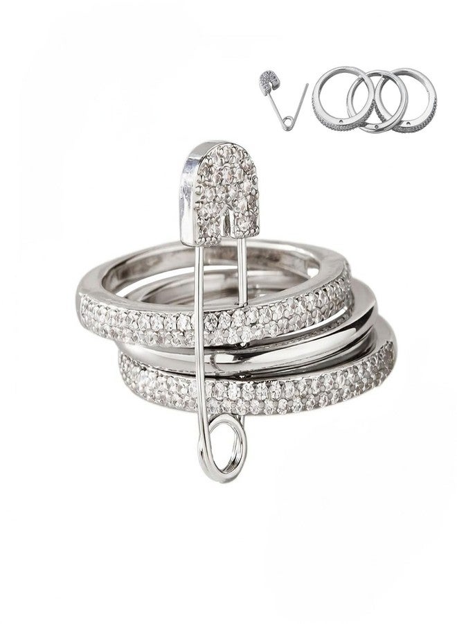 Jacruces Silver Stackable Rings for Women Non Tarnish Ring Set Dainty 14k Gold Plated Cz Cubic Zirconia Wedding Thumb Ring Set Stacking Pack Statement Chunky Band Rings Unique Jewelry Gift, 8, Metal - Image 1