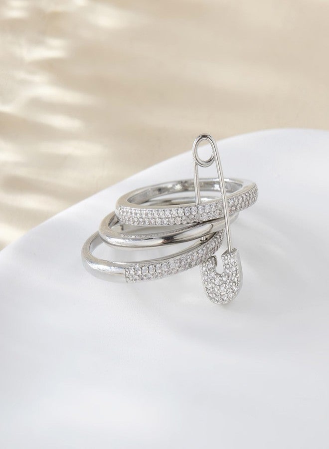 Jacruces Silver Stackable Rings for Women Non Tarnish Ring Set Dainty 14k Gold Plated Cz Cubic Zirconia Wedding Thumb Ring Set Stacking Pack Statement Chunky Band Rings Unique Jewelry Gift, 8, Metal - Image 5