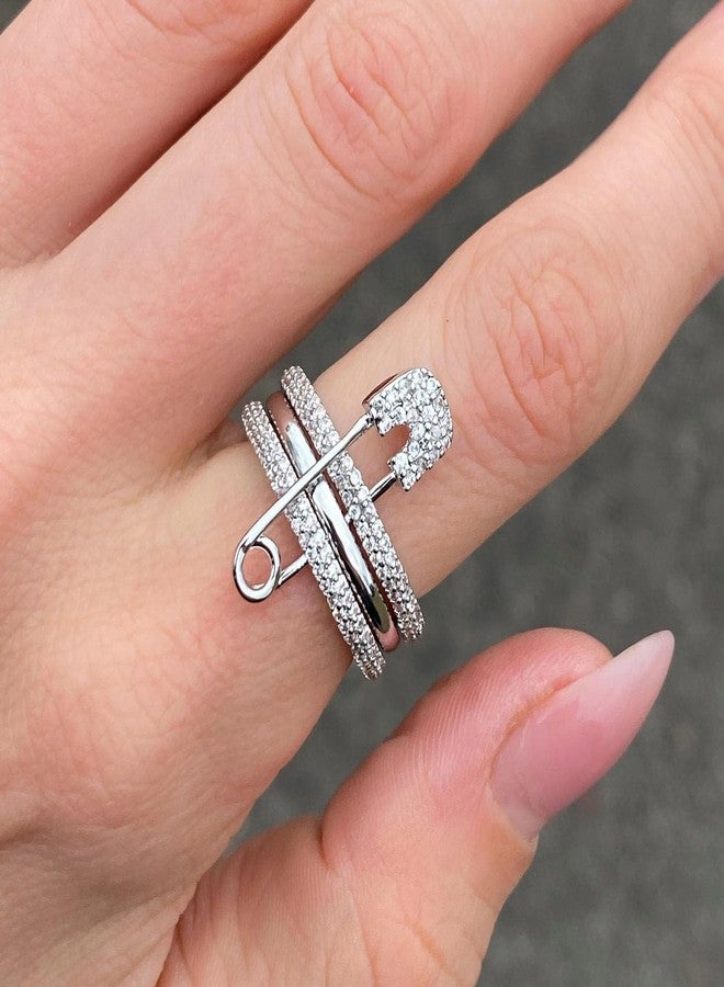 Jacruces Silver Stackable Rings for Women Non Tarnish Ring Set Dainty 14k Gold Plated Cz Cubic Zirconia Wedding Thumb Ring Set Stacking Pack Statement Chunky Band Rings Unique Jewelry Gift, 8, Metal - Image 2