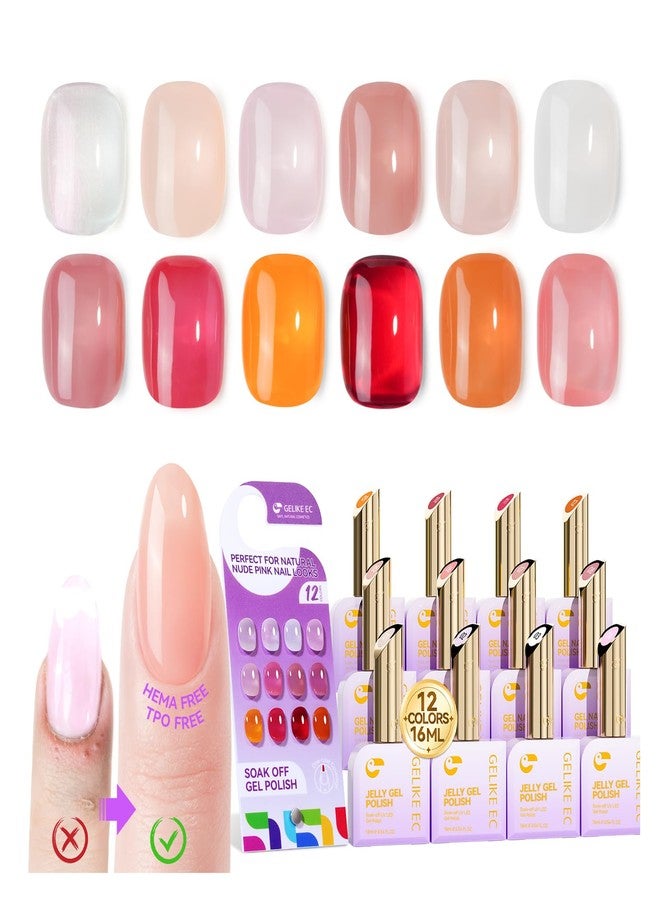 gelike ec Professional Jelly Gel Polish: 12 Nail Colors Set for Salon Technicians with 16ml Big Bottle & Color chart - HEMA & TPO Free Safe Formula Easy to use On Natural or Acrylic Nails - Image 1