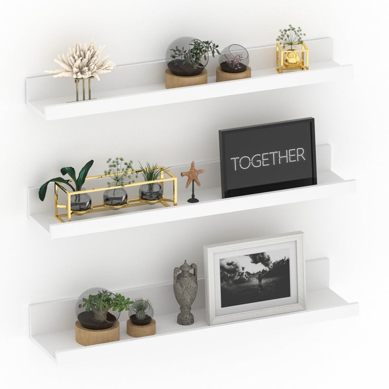 Giftgarden 24 Inch White Floating Shelves for Wall Mount Modern Wood Wall Shelf Ledge for Bathroom Bedroom Living Room Kitchen Nursery Storage Set of 3 Different Sizes