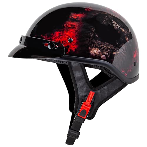 Cartman Cruiser Scooter Motorcycle Half Face Helmet Red Skull USA Graphics DOT Approved for Bike Scooter ATV UTV Chopper Medium - Image 1