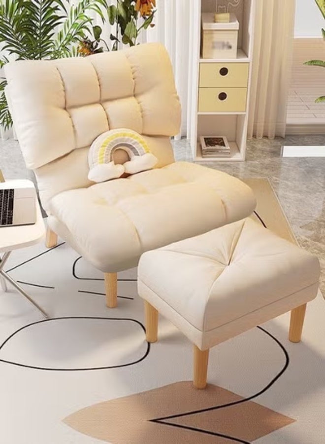 رافين مجموعة من 2 كرسي استرخاء متعدد الوظائف عصري مبطن متعدد التعديل بظهر عريض مرتفع وطبقة مزدوجة مبطنة كرسي مريح مع مسند للقدمين كرسي ترفيهي للفناء كرسي أريكة فردي للشرفة كرسي خارجي لغرفة النوم وغرفة المعيشة والمنزل 70 × 50 × 100 و 50 × 40 × 40 سم - Image 1