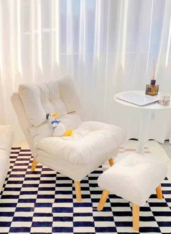 رافين مجموعة من 2 كرسي استرخاء متعدد الوظائف عصري مبطن متعدد التعديل بظهر عريض مرتفع وطبقة مزدوجة مبطنة كرسي مريح مع مسند للقدمين كرسي ترفيهي للفناء كرسي أريكة فردي للشرفة كرسي خارجي لغرفة النوم وغرفة المعيشة والمنزل 70 × 50 × 100 و 50 × 40 × 40 سم - Image 2