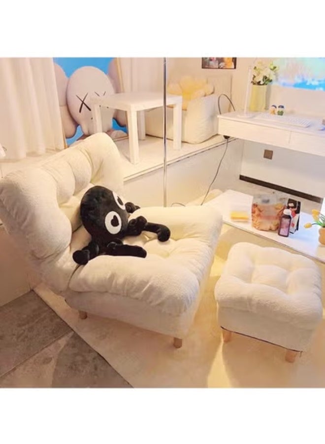 رافين مجموعة من 2 كرسي استرخاء متعدد الوظائف عصري مبطن متعدد التعديل بظهر عريض مرتفع وطبقة مزدوجة مبطنة كرسي مريح مع مسند للقدمين كرسي ترفيهي للفناء كرسي أريكة فردي للشرفة كرسي خارجي لغرفة النوم وغرفة المعيشة والمنزل 70 × 50 × 100 و 50 × 40 × 40 سم - Image 3