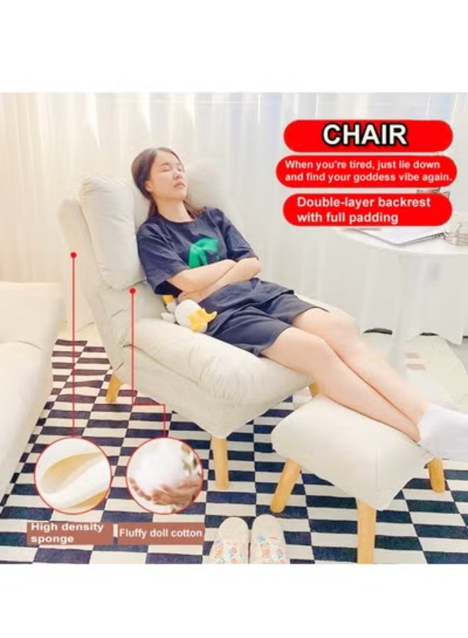 رافين مجموعة من 2 كرسي استرخاء متعدد الوظائف عصري مبطن متعدد التعديل بظهر عريض مرتفع وطبقة مزدوجة مبطنة كرسي مريح مع مسند للقدمين كرسي ترفيهي للفناء كرسي أريكة فردي للشرفة كرسي خارجي لغرفة النوم وغرفة المعيشة والمنزل 70 × 50 × 100 و 50 × 40 × 40 سم - Image 4