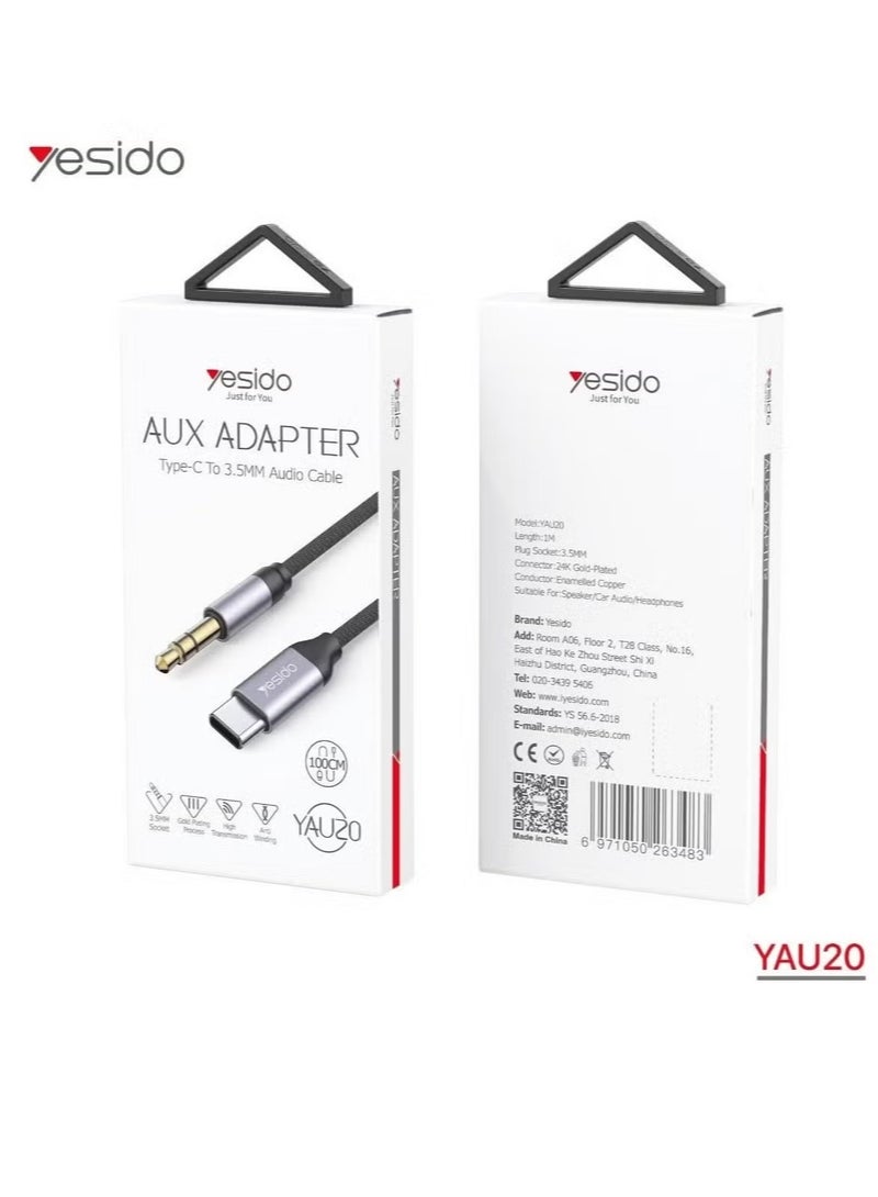 Yesido YAU20 USB-C to 3.5mm Audio Cable, High-Fidelity Sound Adapter for Headphones, Speakers, and Car Audio, Noise-Free, Durable, and Universally Compatible in Black - Image 1