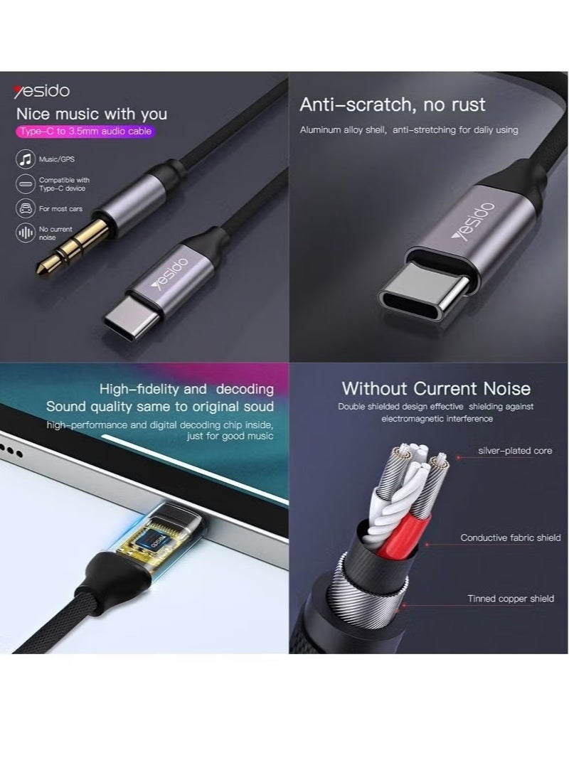 Yesido YAU20 USB-C to 3.5mm Audio Cable, High-Fidelity Sound Adapter for Headphones, Speakers, and Car Audio, Noise-Free, Durable, and Universally Compatible in Black - Image 3