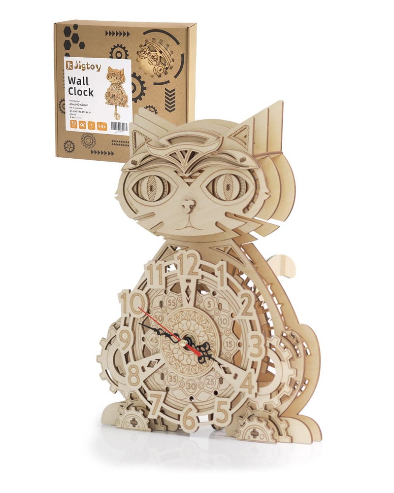 Jigtoy 3D Puzzles for Adults Model kit Cat Clock Kids Wooden Desk Clock Decor for Birthday Gift/Christmas Day - Image 1