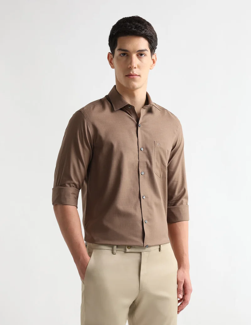 Arrow Brown Manhattan Slim Fit Auto Press Shirt for Men | Best Price UAE