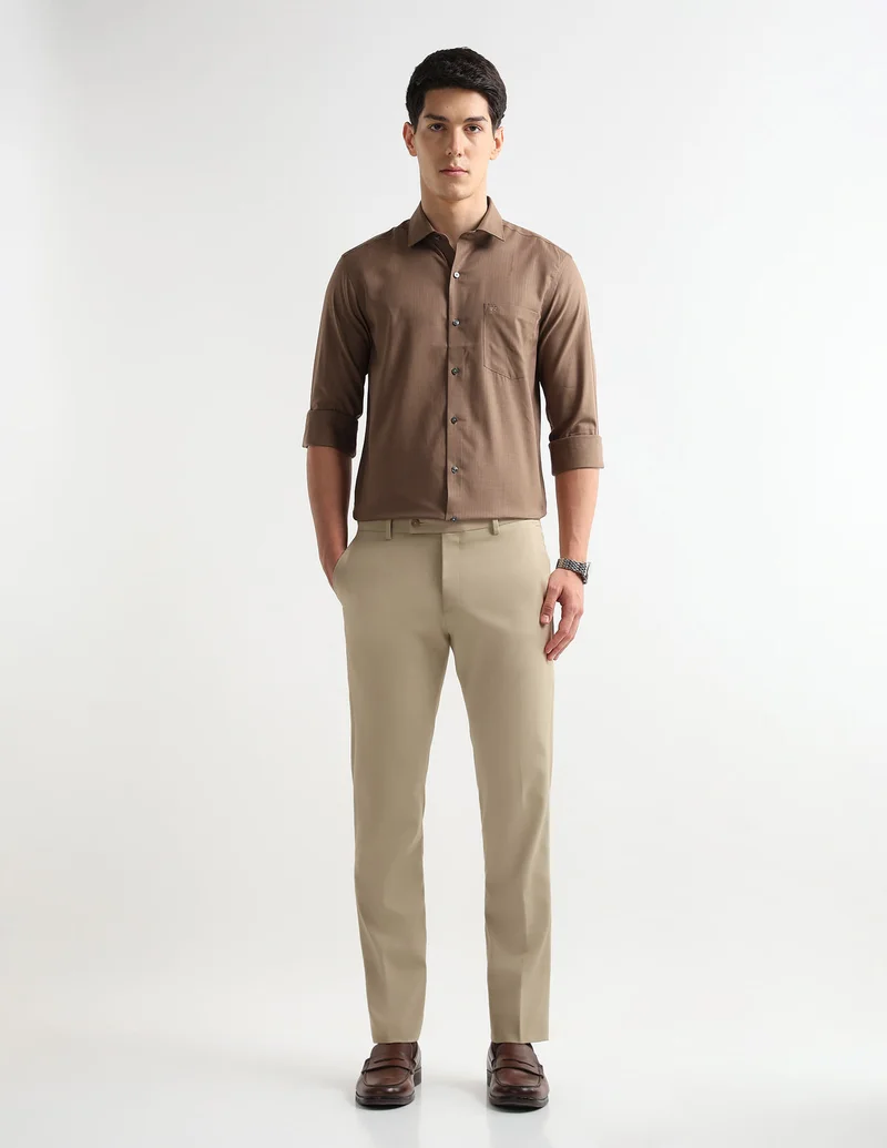Arrow Brown Manhattan Slim Fit Auto Press Shirt for Men | Best Price UAE