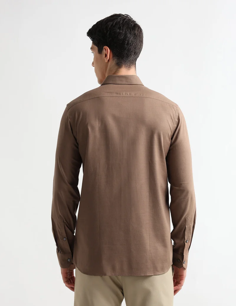 Arrow Brown Manhattan Slim Fit Auto Press Shirt for Men | Best Price UAE