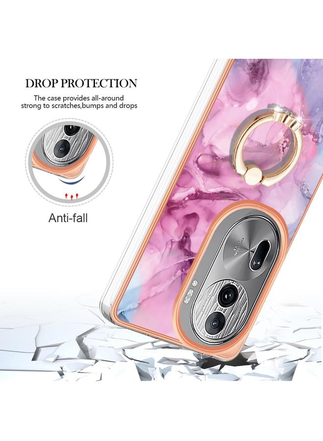 erorex Case For OPPO Reno11 Pro 5G Global Electroplating Marble Dual-side IMD Phone Case with Ring - Image 4