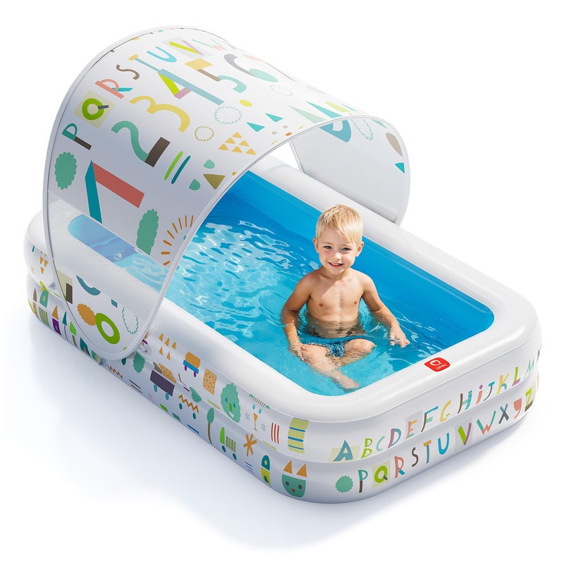 QPAU Kiddie Pool 65 x 39 Inflatable Pool for Kids Toddlers Ball Pit Baby Pool with Soft Cushioned Floor Canopy for Sun Protection Durable Outdoor Play Toys for Backyard Indoor Blue - Image 2