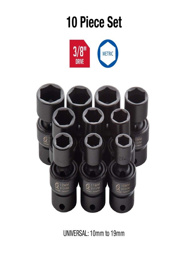 SUNEX TOOLS 3657, 3/8 Inch Drive Universal Impact Socket Set, 10-Piece, Metric, 10mm - 19mm, Cr-Mo Alloy Steel, Radius Corner Design, Dual Size Markings, Heavy Duty Storage Case, Meets ANSI Standards - Image 3
