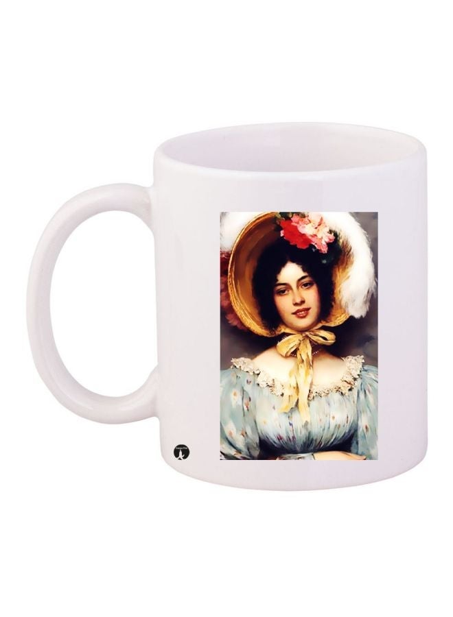 RYN Lady Printed Coffee Mug White/Black/Beige 11ounce