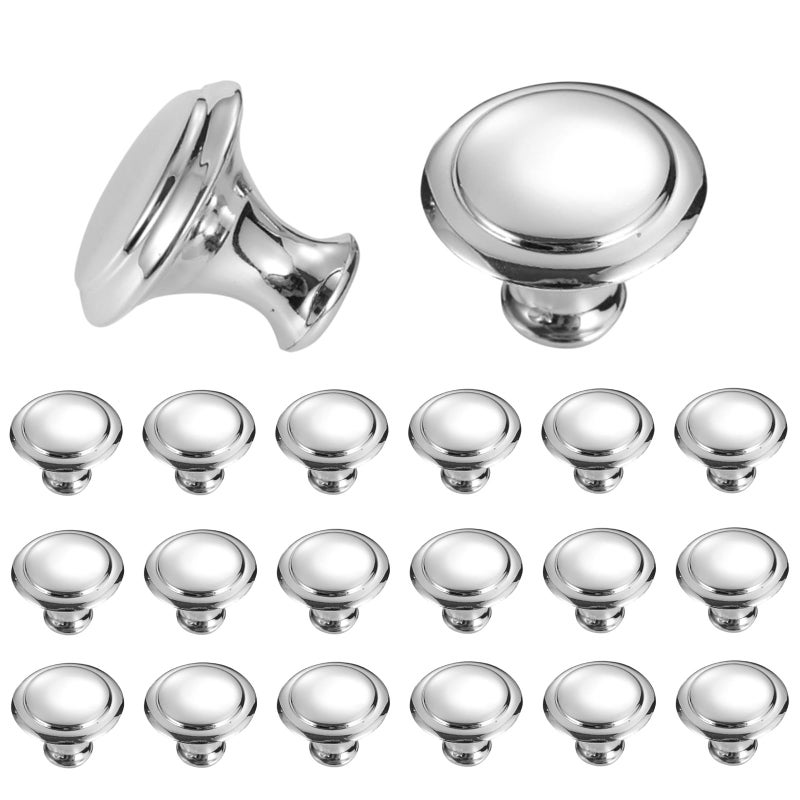 AUXBC 25 Pcs Round Drawer Knobs Silver Cabinet Pulls 30mm Single Hole Mushroom Style Metal for Drawer Closet Dresser Cupboard Wardrobe Door Kitchen with Screws - Image 2