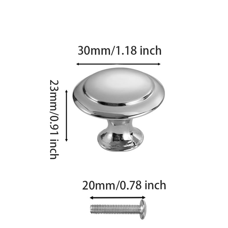 AUXBC 25 Pcs Round Drawer Knobs Silver Cabinet Pulls 30mm Single Hole Mushroom Style Metal for Drawer Closet Dresser Cupboard Wardrobe Door Kitchen with Screws - Image 3