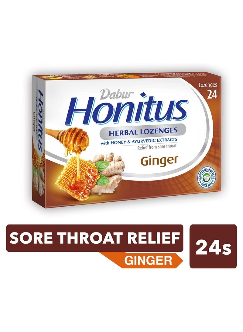 Dabur Honitus Herbal Ginger Flavor Lozenges 24s Effective Relief From Cough, Strep Infection And Sore Throat Pain - Image 2