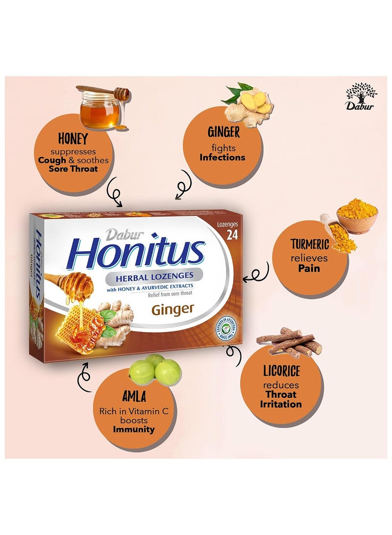 Dabur Honitus Herbal Ginger Flavor Lozenges 24s Effective Relief From Cough, Strep Infection And Sore Throat Pain - Image 4