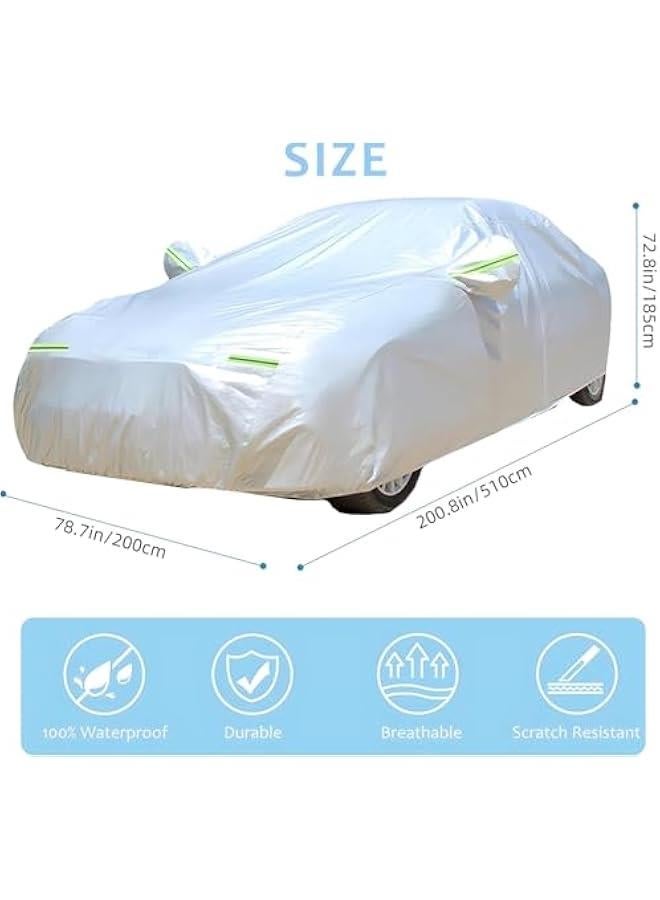 HOOKOR Car Cover All Weather Full Cover for Car Waterproof & Windproof & UV Protection Scratch Resistant Outdoor Cover with Reflective Strips Universal Gray Car Cover for SUV (Silver,XL) - Image 2