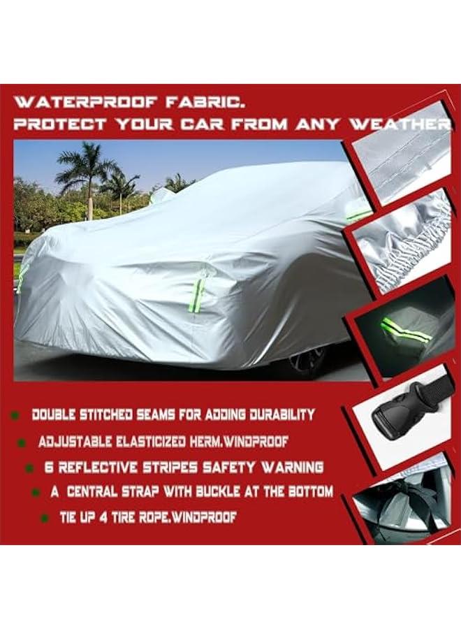 HOOKOR Car Cover All Weather Full Cover for Car Waterproof & Windproof & UV Protection Scratch Resistant Outdoor Cover with Reflective Strips Universal Gray Car Cover for SUV (Silver,XL) - Image 3