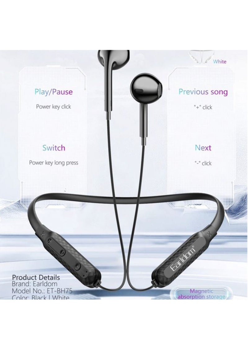 NEW ET-BH75 Neckband Bluetooth Earphone - Comfortable Fit, High-Quality Sound (Black)  - Image 5